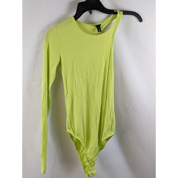 One Sleeve Asymmetrical Lime Green Bodysuit Wild Fable M Snap Layering One Piece - Picture 5 of 9